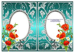 Poppies and Daisies on Turquoise with Diamonds Double Frames