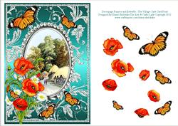 Poppies Daisies Butterflies - the Village - Jade Card Front