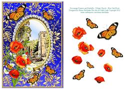 Poppies Daisies Butterflies - Village Church Blue Card Front