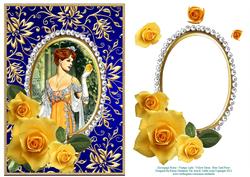 Decoupage Roses Vintage Lady Yellow Dress - Blue Card Front