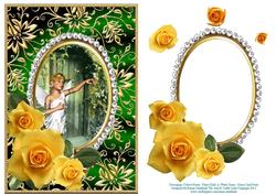 Yellow Roses Fairy Child in White Dress - Green Card Front