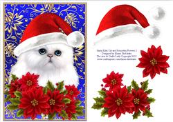 Santa White Kitty Cat and Poinsettia Flowers 2