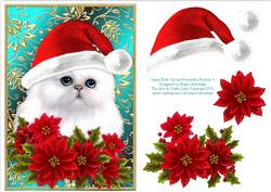 Santa White Kitty Cat and Poinsettia Flowers 3