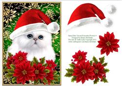 Santa White Kitty Cat and Poinsettia Flowers 4