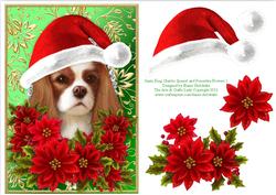 Santa King Charles Spaniel Puppy Dog - Poinsettia Flowers 1