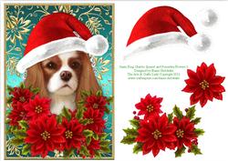 Santa King Charles Spaniel Puppy Dog - Poinsettia Flowers 2