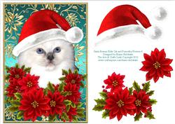 Santa Birman Kitty Cat and Decoupage Poinsettia Flowers 4