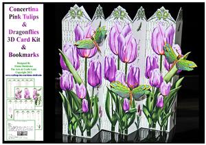 Concertina Pink Tulips Dragonflies Over the Edge 3D Card Kit