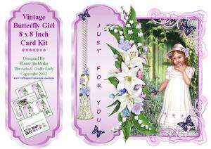 Vintage Butterfly Girl and Flowers - 8 x 8 Inch Card Kit