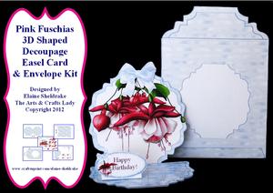 Pink Fuschias 3D Shaped Decoupage Easel Card & Envelope