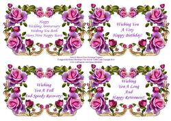 Pink and Mauve Roses 4 x Greetings Toppers Vintage Style