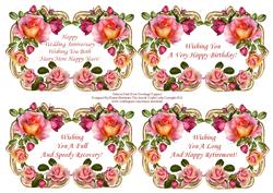 Salmon Pink Roses 4 x Greetings Toppers Vintage Style
