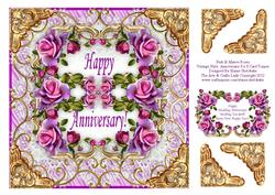 Pink and Mauve Roses Vintage Style 8 x 8 Anniversary Card