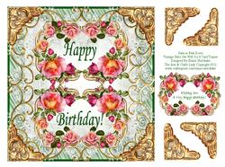 Salmon Pink Roses Vintage Style 8 x 8 Birthday Card
