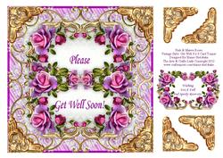 Pink and Mauve Roses Vintage Style 8 x 8 Get Well Card