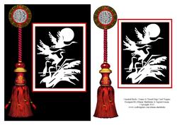 Oriental Birds, Cranes, Moon & Tassel Digi Card Topper