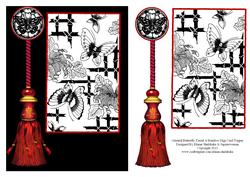 Oriental Butterfly, Bamboo, Flowers, Tassel Digi Card Topper