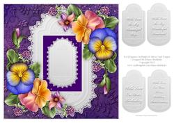 8 x 8 Pansies on Purple & Silver Card Topper