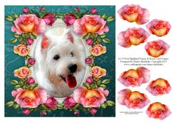 8 x 8 West Highland Terrier & Roses Decoupage Card Topper