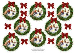 Christmas Robin Holly Wreath, Snow Scene 8 x 3" Card Toppers