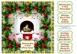 8 x 8 Westie Puppy Dogs Yellow Tartan Holly Lace Card Topper