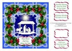8 x 8 Christmas Nativity Scene Holly & Lace (2) Card Topper