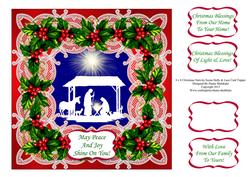 8 x 8 Christmas Nativity Scene Holly & Lace (1) Card Topper