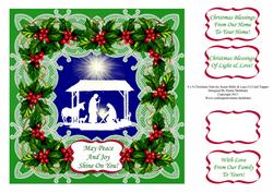 8 x 8 Christmas Nativity Scene Holly & Lace (3) Card Topper