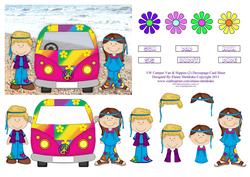 Vw Camper Van Hippies (2) Decoupage Card Sheet