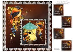 8 x 8 Autumn Glory Bird House Card Topper + Ass. Greetings