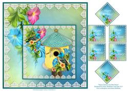 8 x 8 Dawn Chorus at the Bird House Card Topper + Greeting