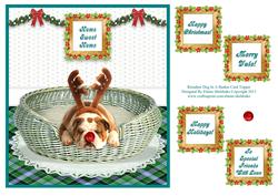 Christmas Reindeer Puppy Dog in a Basket Card Topper