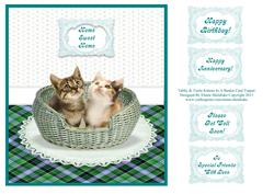 Tabby & Tortie Kittens in a Basket Card Topper + Greetings