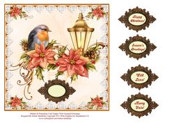 Robins & Poinsettias Card Topper with Assorted Greetings