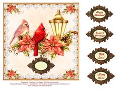 Cardinals & Poinsettias Card Topper with Assorted Greetings