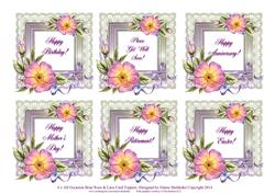 6 x All Occasion Briar Rose & Lace Greetings Toppers