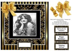 Vintage Valentine Girl - 8 x 8 Black Gold Men & Women Card