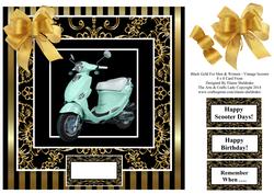 Vintage Scooter - 8 x 8 Black Gold Men & Women Card Topper