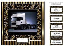 Artic Lorry 8x8 Black & Gold for Men & Women Card Topper
