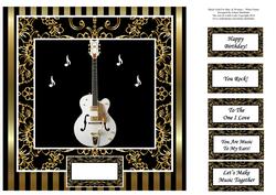 White Guitar 8x8 Black & Gold for Men & Women Card Topper