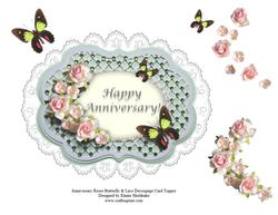 Anniversary Roses Butterfly & Lace Decoupage Card Topper