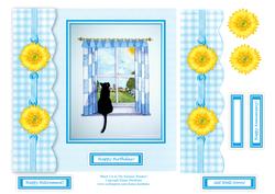 Black Cat in the Summer Window 8 x 8 Decoupage Card Topper