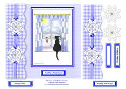 Black Cat in the Winter Window 8 x 8 Decoupage Card Topper