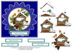 Christmas in the Bird's House 6 x 6 Decoupage Card Topper