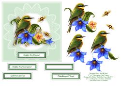Morning Glory Bird & Bees 6 6 Decoupage Card Topper