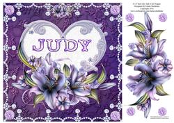 8 x 8 Lily Names a - Z - 'judy' Decoupage Card Topper