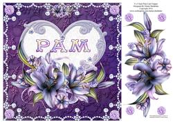 8 x 8 Lily Names a - Z - 'pam' Decoupage Card Topper