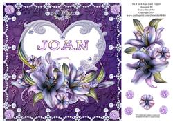8 x 8 Lily Names a - Z 'joan' Decoupage Card Topper
