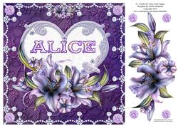 8 x 8 Lily Names a - Z 'alice' Decoupage Card Topper