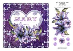 8 x 8 Lily Names a - Z 'mary' Decoupage Card Topper